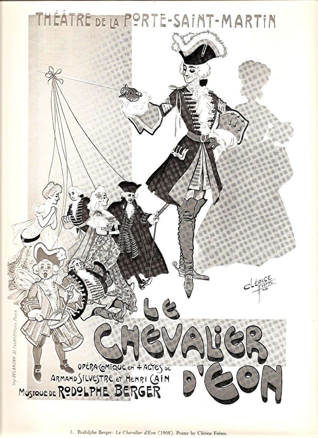Vintage 1976 French Opera Poster Art Print Book Page Plate 1 2 Paris Le Chevalier D'Eon Les Charbonniers Black White Frameable Home Decor