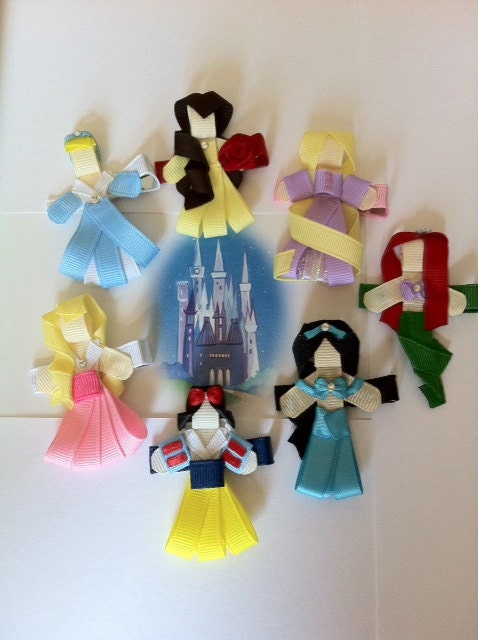 Disney Princesses - YOU PICK ANY 5 ribbon sculpture hair clips