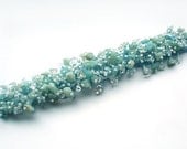 Light mint blue beaded bracelet  cuff with Amazonite -Beadweaving jewelry -beaded bracelet- beadwork