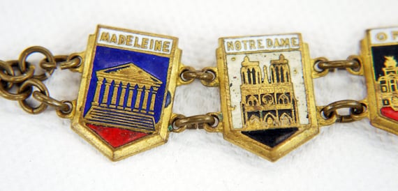 French Souvenir Bracelet Paris 1930s Enamelled Brass