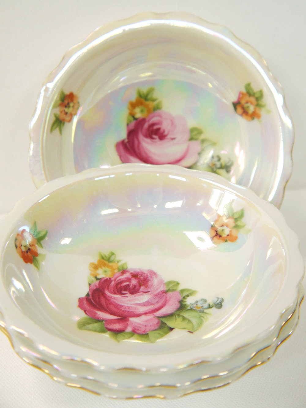 Antique Lustre Dessert Bowls 1920s Set of Four Czech Porcelain