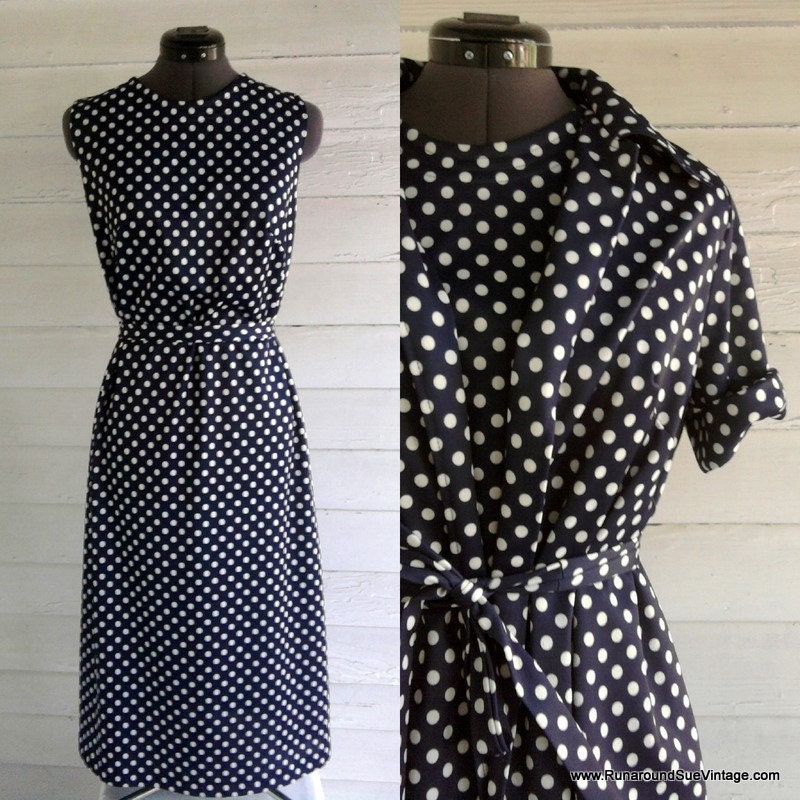 Vintage Dress Suit : 1960s Navy & White POLKA DOT Nautical Number