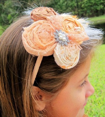 Vintage Rosette Headband Apricot & Creamshabby chic rosette headband/hairclip