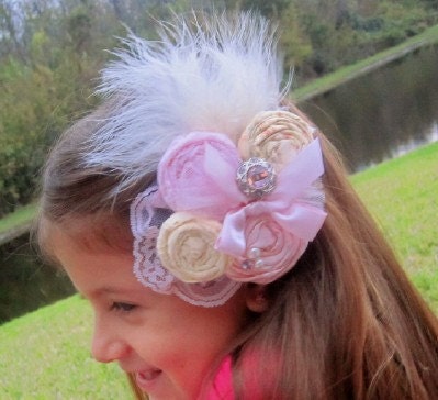 Rosette Hairclip Pink Shabby Chic  hand rolled rosette hairclip