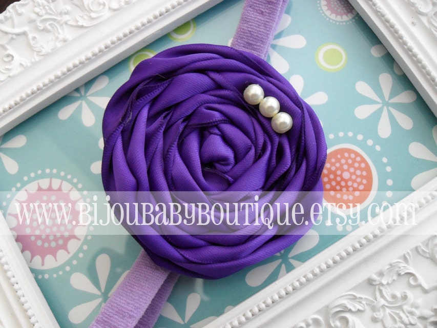 Satin Rosette Flower Headband, Custom Colors,  M2M Collection