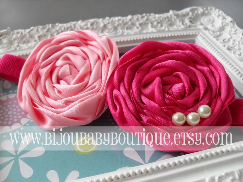Rosette Flower Headband, Satin, M2M Custom Colors