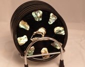New Zealand Paua Shell Retro Drink Coaster Set and Chrome Stand