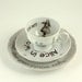Vintage Alice in Wonderland on Romantic Porcelain Cup - Saucer-  Dessert Plate Drink me White Brown