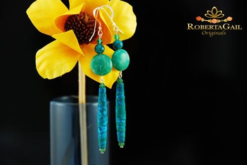 Dramatic Teal Silk Earring Drops