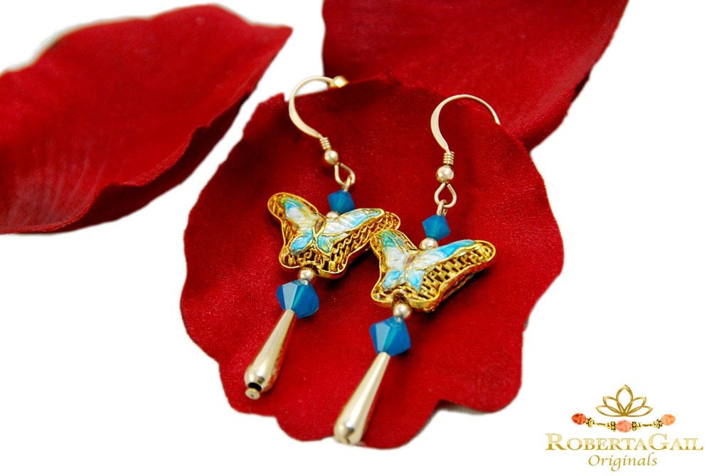 gold filigree butterfly earrings