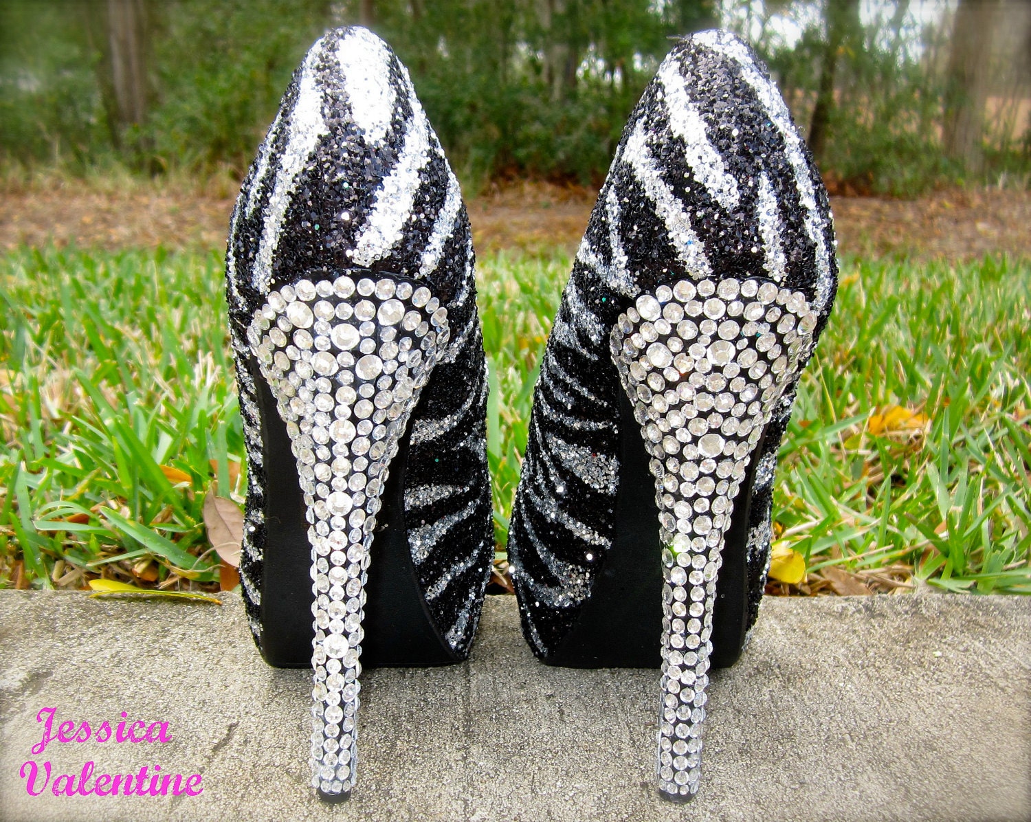Zebra Silver & Black Glitter Heels