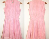 S / M Vintage 1960s Pink A Line Eyelet Fully Lined Dress With Buttons On Top By Burt Stanley