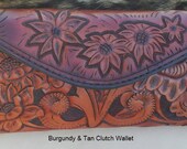 Womens tooled leather clutch wallet