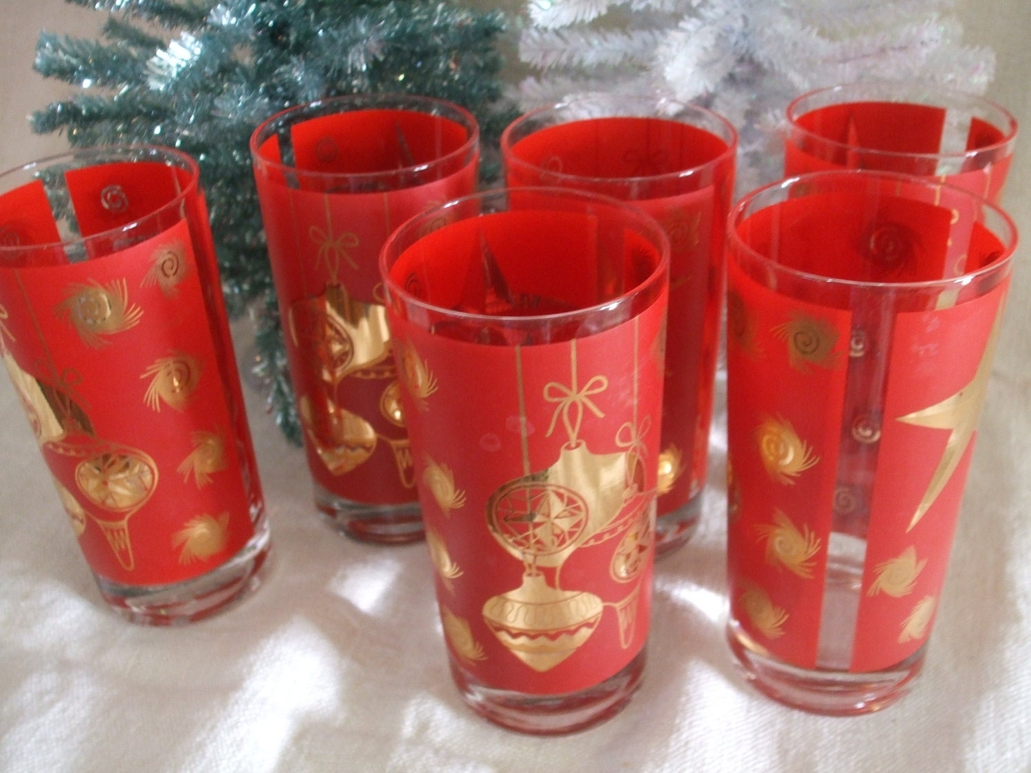 Red and Gold Christmas Glassware High ball Set by MissingHeirloom