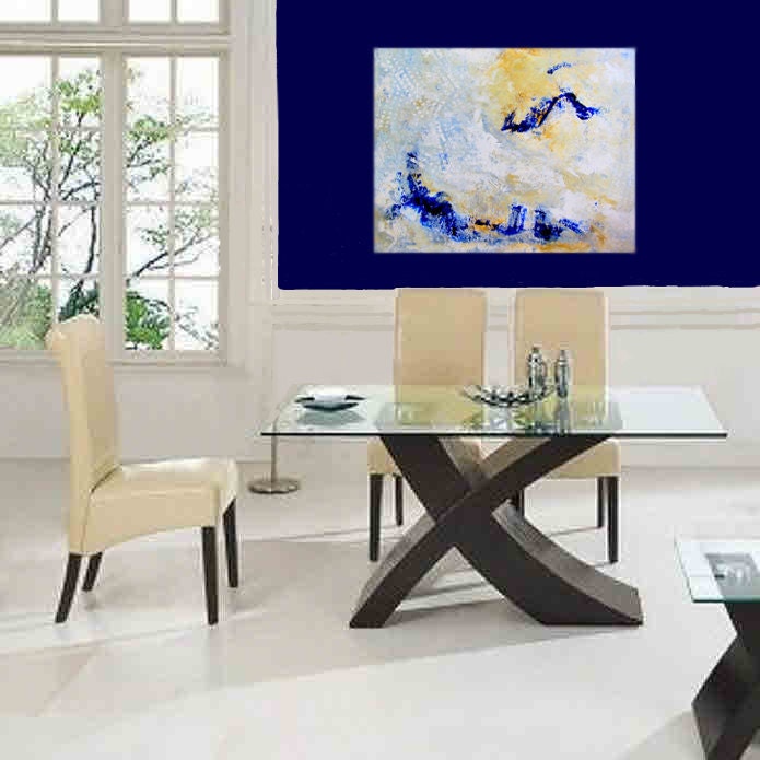 WaTeRfALL Original Abstract painting Wall Art Home Decor Sage Slate Cobalt Gold Tan White