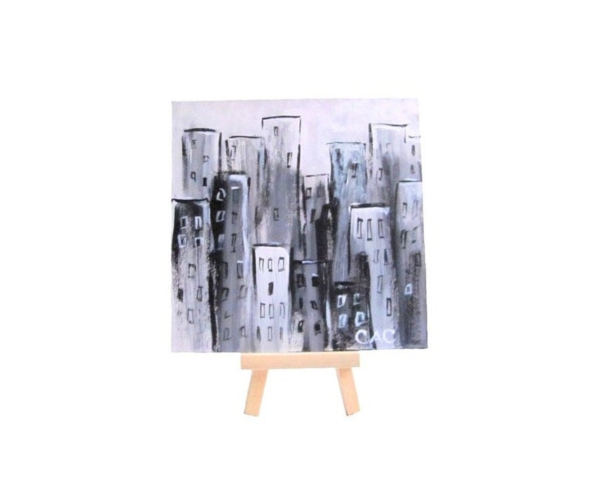 City scape Urban Art Small Painting Abstract Cityscape Black Friday Etsy Buildings Architecture Squares Geometric shapes Modern Art
