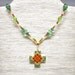 Beaded Necklace Maltese Cross Orange Teal Peridot