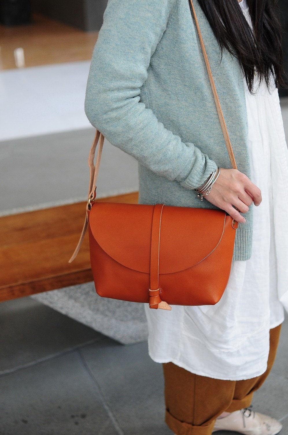 Hand Stitched Leather Shoulder Bag/ Carry On Bag