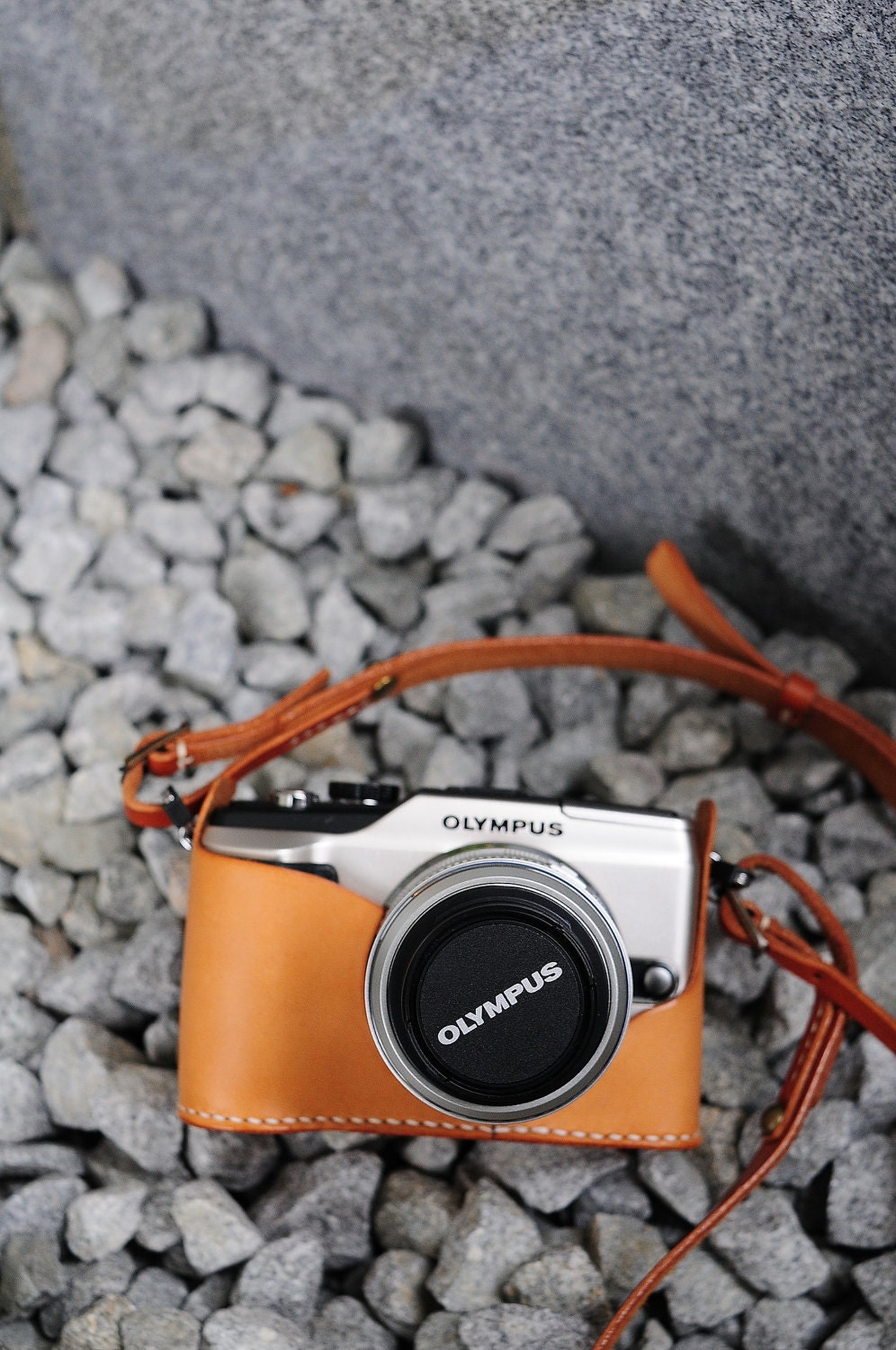Hand Stitched Light Brown Leather Camera Case with Strap - Olympus PEN E-PL2/ EP3/ EPL3(new)