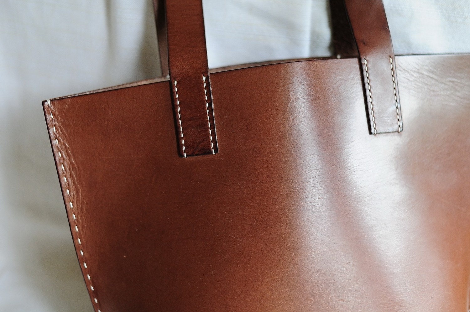 Hand Stitched Brown Leather Tote Bag