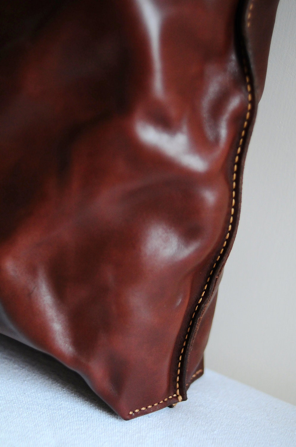 Hand Stitched Washed-Out Brown Leather Tote Bag