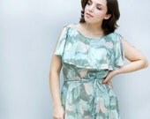 Vintage 1970s Dress - Sea Breeze - Floaty Boho Seafoam Mint Floral Day Dress