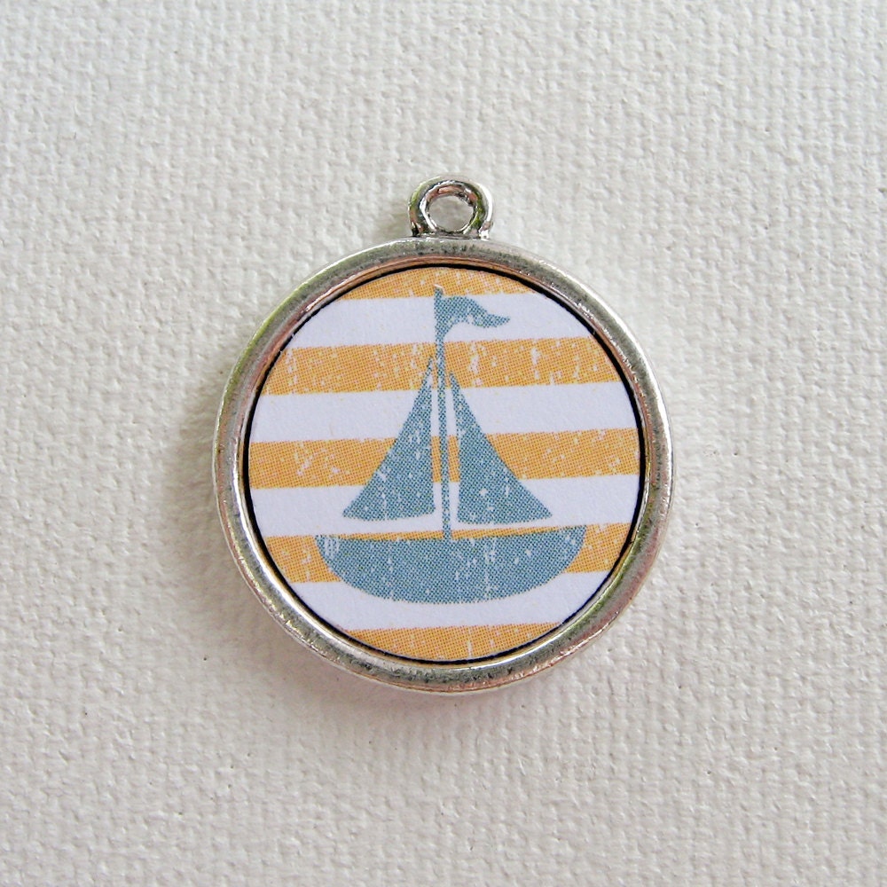 Custom Pet I.D. Tag, Nautical Sailboat on Silver Double Sided Tag