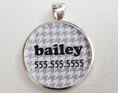 Custom Pet I.D. Tag, Houndstooth on Silver, Assorted Colors