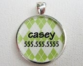 Custom Pet I.D. Tag, Argyle on Silver, Assorted Colors