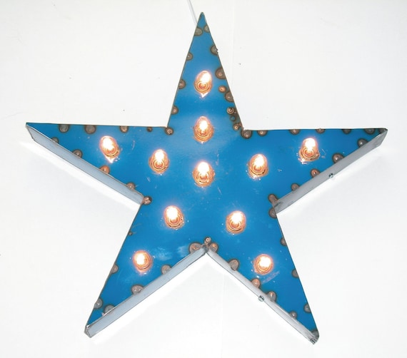 Blue Star Vintage Industrial Metal Sign with Lights