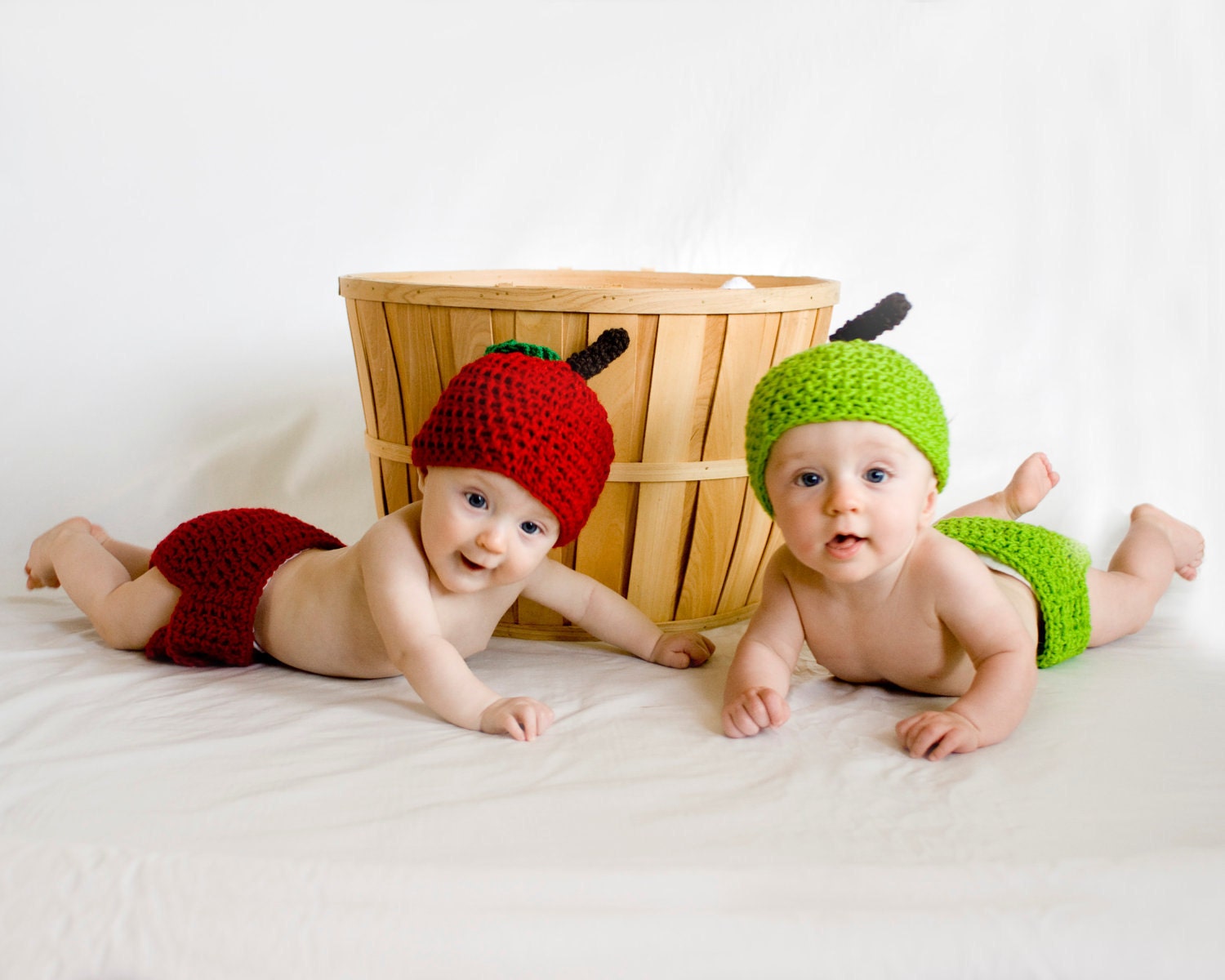 New -- Twin Apple of my Eye Set -- 2 Hat and diaper cover sets -- Newborn Photography Props
