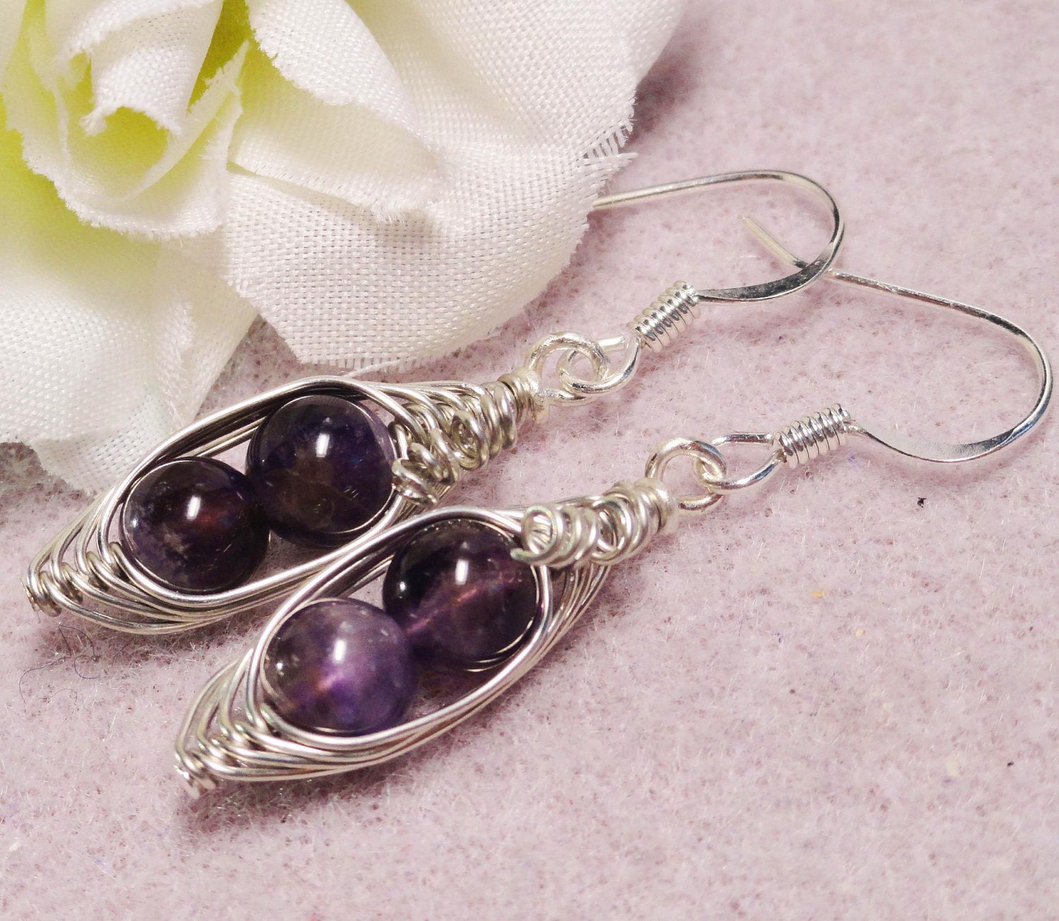 Two Peas In A Pod Silver Gemstone Earrings Amethyst Earrings Ideal For Friends Family And Mothers