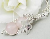 Two Peas In A Pod - Rose Quartz Silver Necklace - Genuine Gemstone