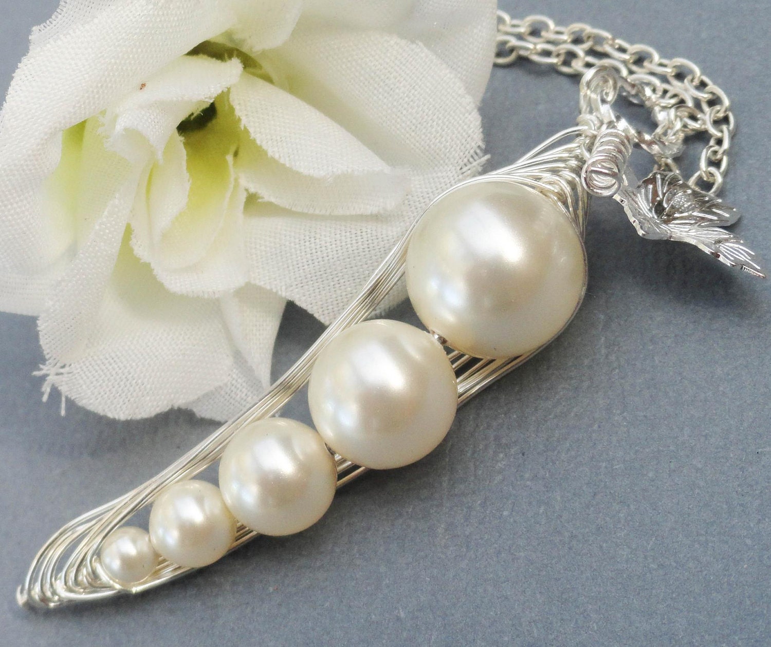 Peas In A Pod - Five Peas In A Pod Sterling Silver. For Moms Friends Or Sisters Choose Your Swarovski Pearls