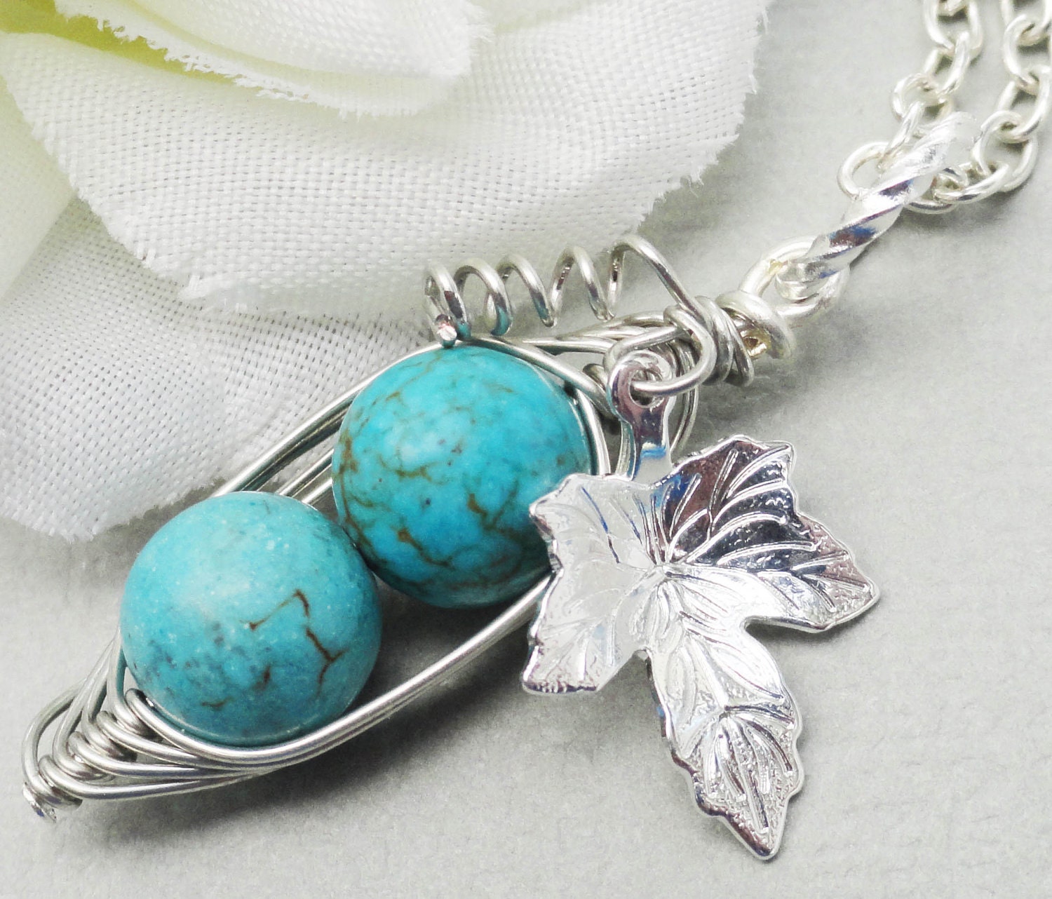 Two Peas In A Pod Turquoise Silver Necklace