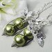 Set Of Two Green Silver Peas In A Pod Necklaces - Hand Stamped Leaves Choose Your Color Pearls. Best Friend