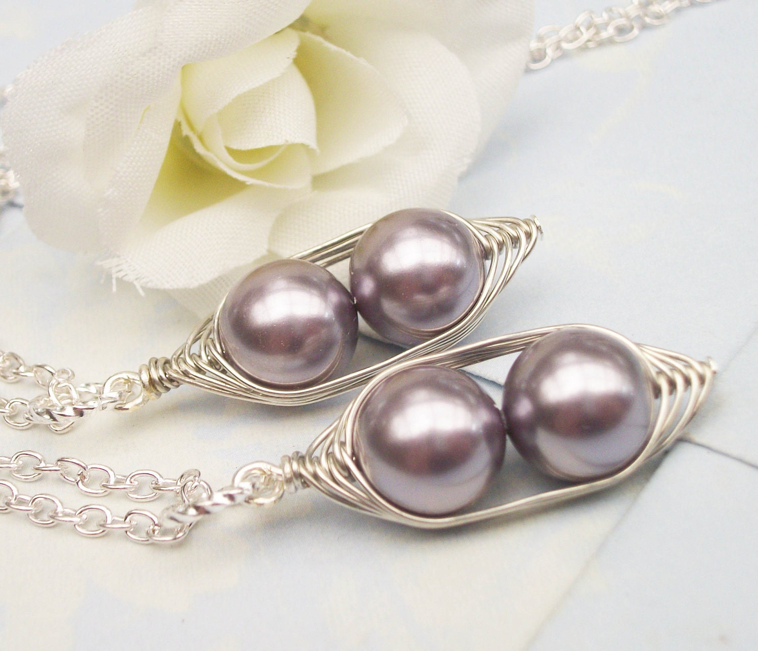 Like 2 Peas In A Pod Necklaces - SET OF 2 - 2 or 3 Pearls Choose Your Color Swarovski Pearls