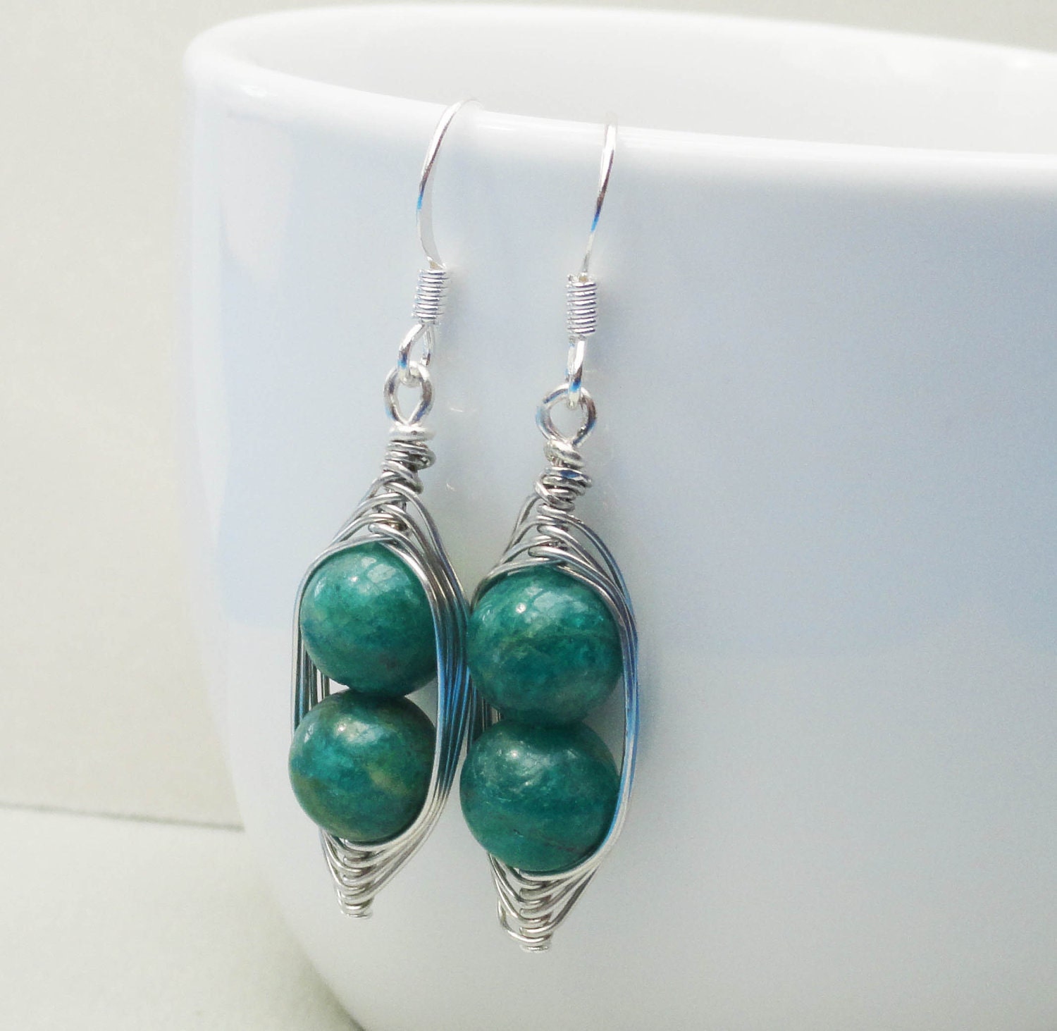 Two Peas In A Pod Silver Gemstone Earrings - Limited Edition Green Malachite  Earrings Ideal For Friends Famly Or Mothers