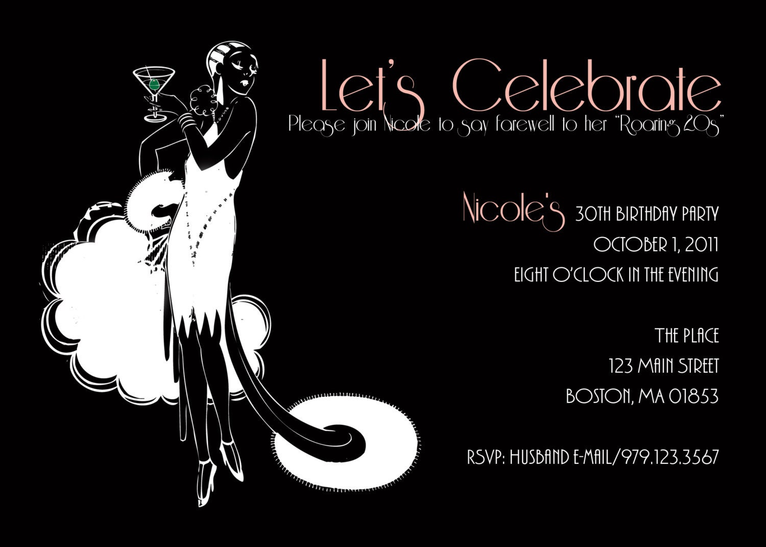 Roaring 20's flapper 30th birthday invitation