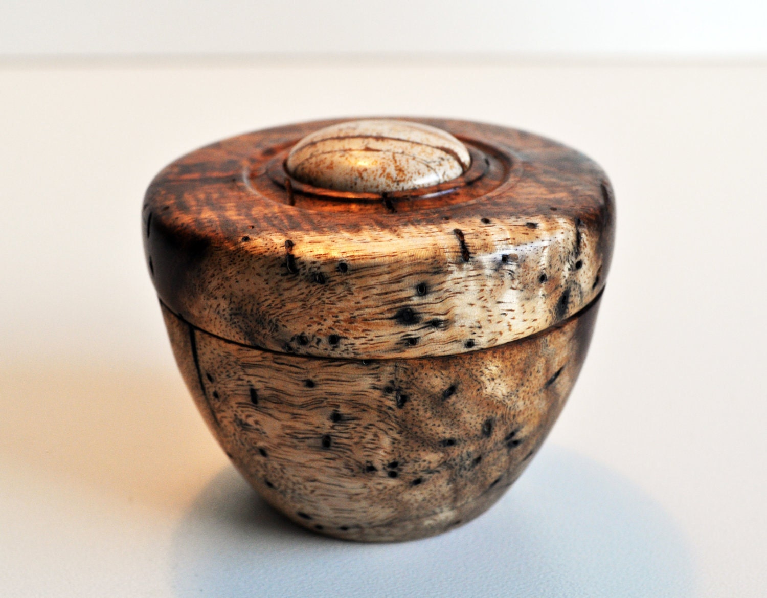 turned wormy muninga box with desert jasper insert