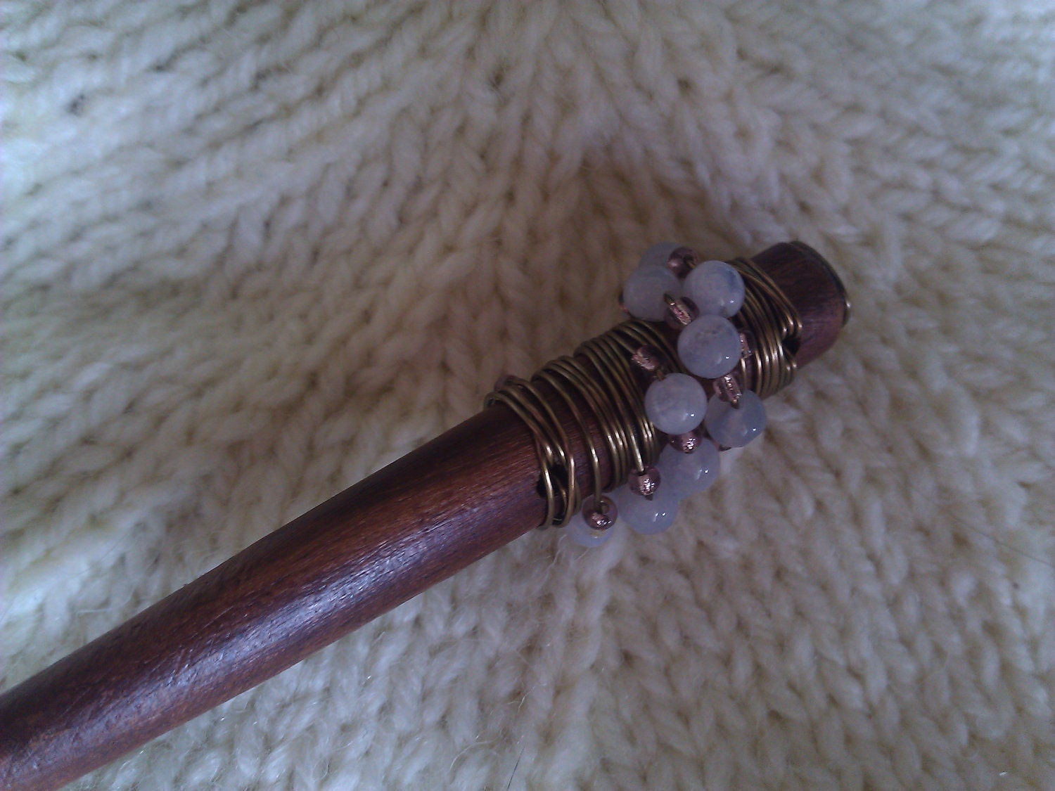 Rose Quartz and Copper Beaded Wooden Shawl Pin