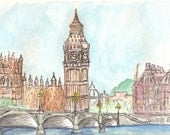 Big Ben London watercolor illustration print