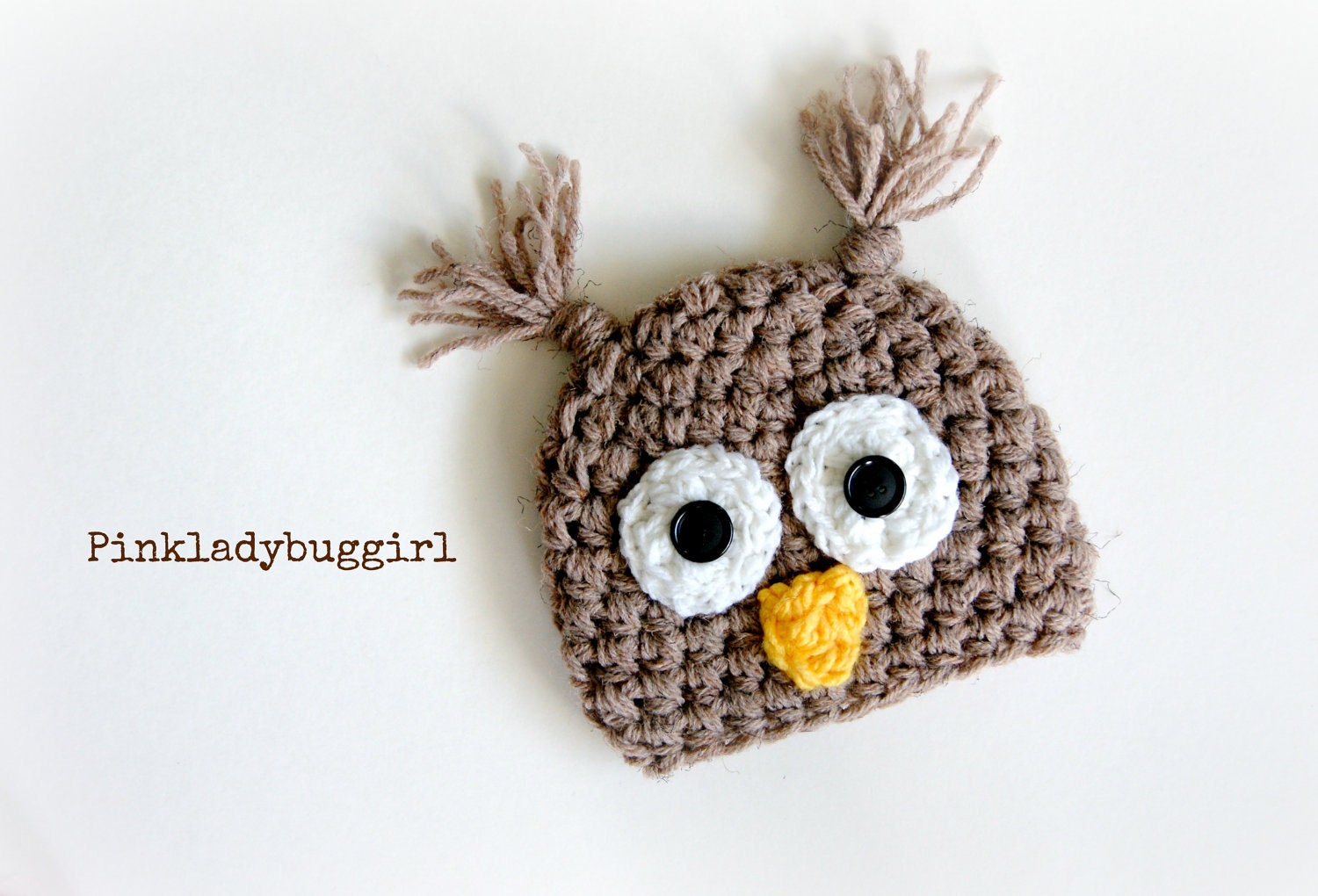 Newborn size tan owl style crochet hat photo prop hat FREE SHIPPING