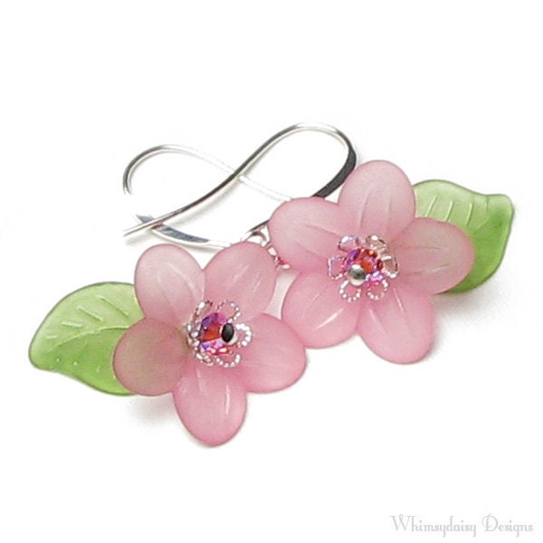 Springtime Love Pastel Pink & Green Floral Crystal Earrings