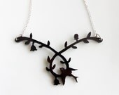 Black Lace Necklace - Black Tatttoo Victorian Bird and vines lacy silhouette Necklace