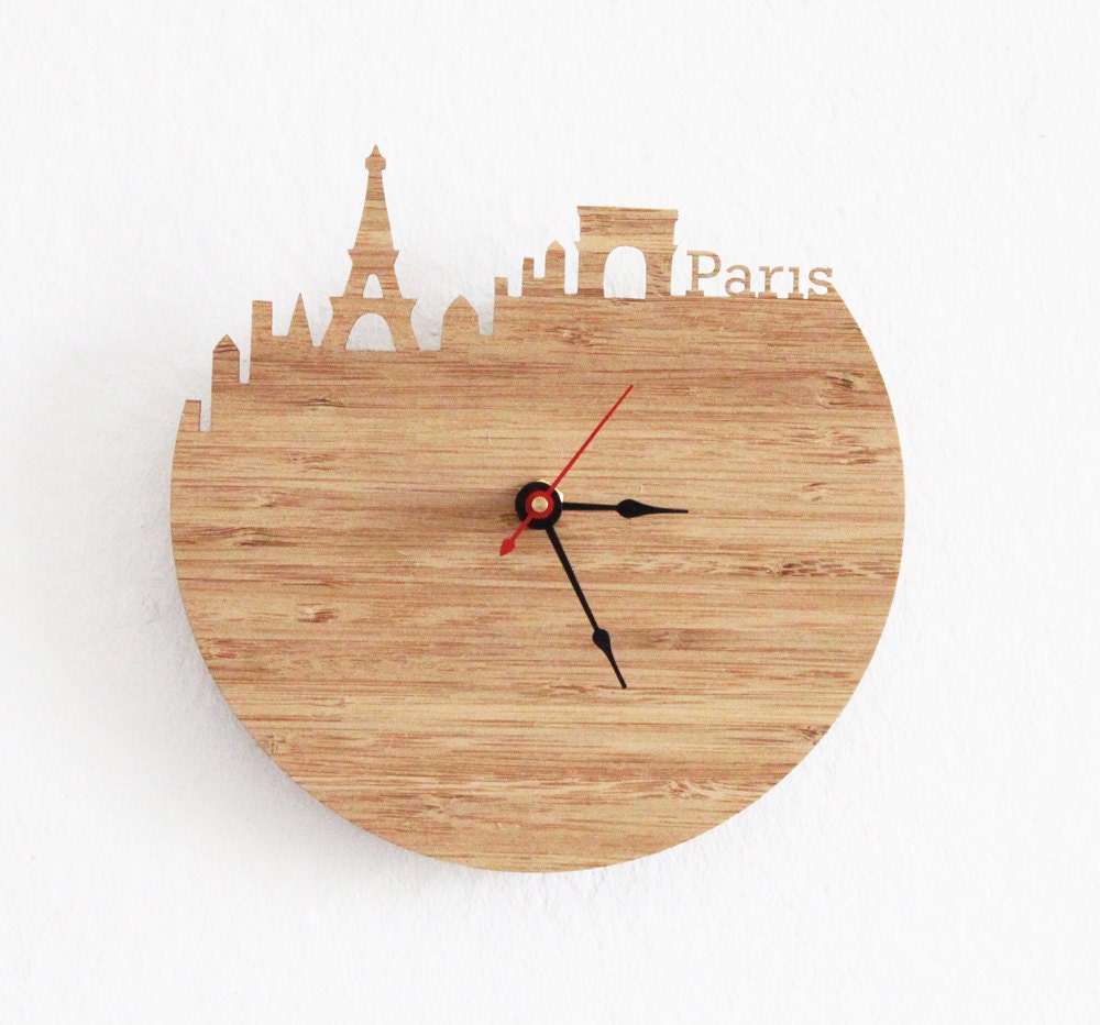 Clock - Paris - Eiffel Tower, Arc de Triomphe, Wall Clock