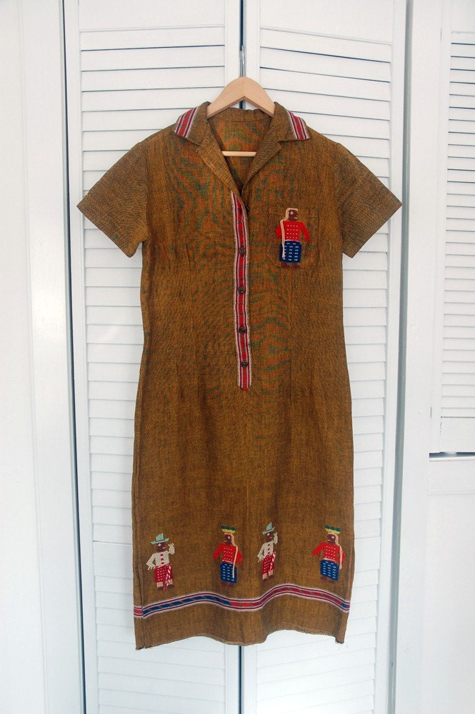 South American early 1960s woven embroidered long dress