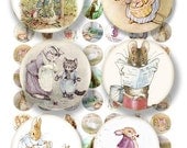 1Inch Circle Bottlecap Sized Classic Beatrix Potter Mouse, Cat & Rabbit Images Digital Collage Sheet for Pendants SET 101