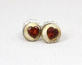 Red Hearts Ear Studs Sterling Silver with 6mm Faceted Garnet Hearts