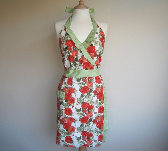 Retro apron, vintage orange floral pattern. 1950s vintage inspired, fully lined.